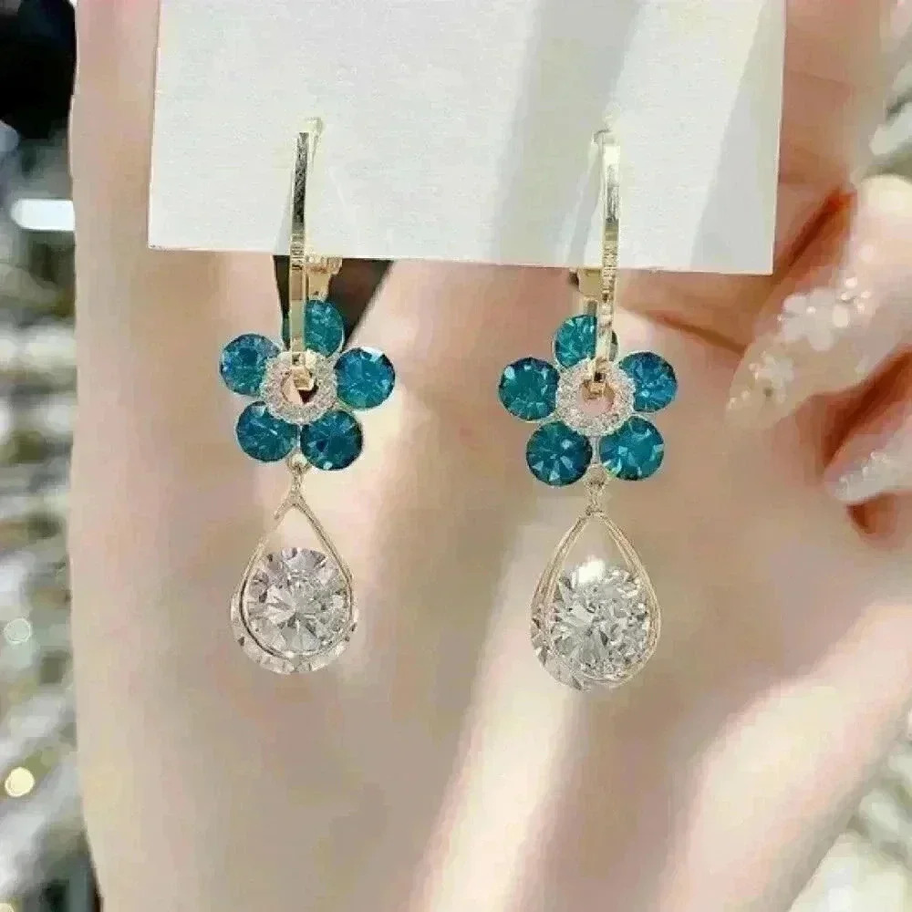 Blue Flower Crystal Earrings